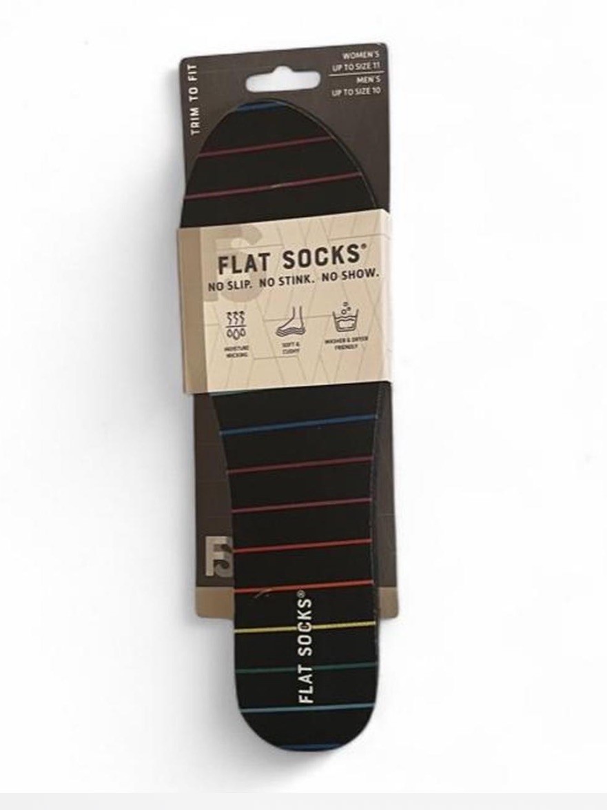 Flat Socks No-Show Liner Socks - Black With Rainbow Stripes